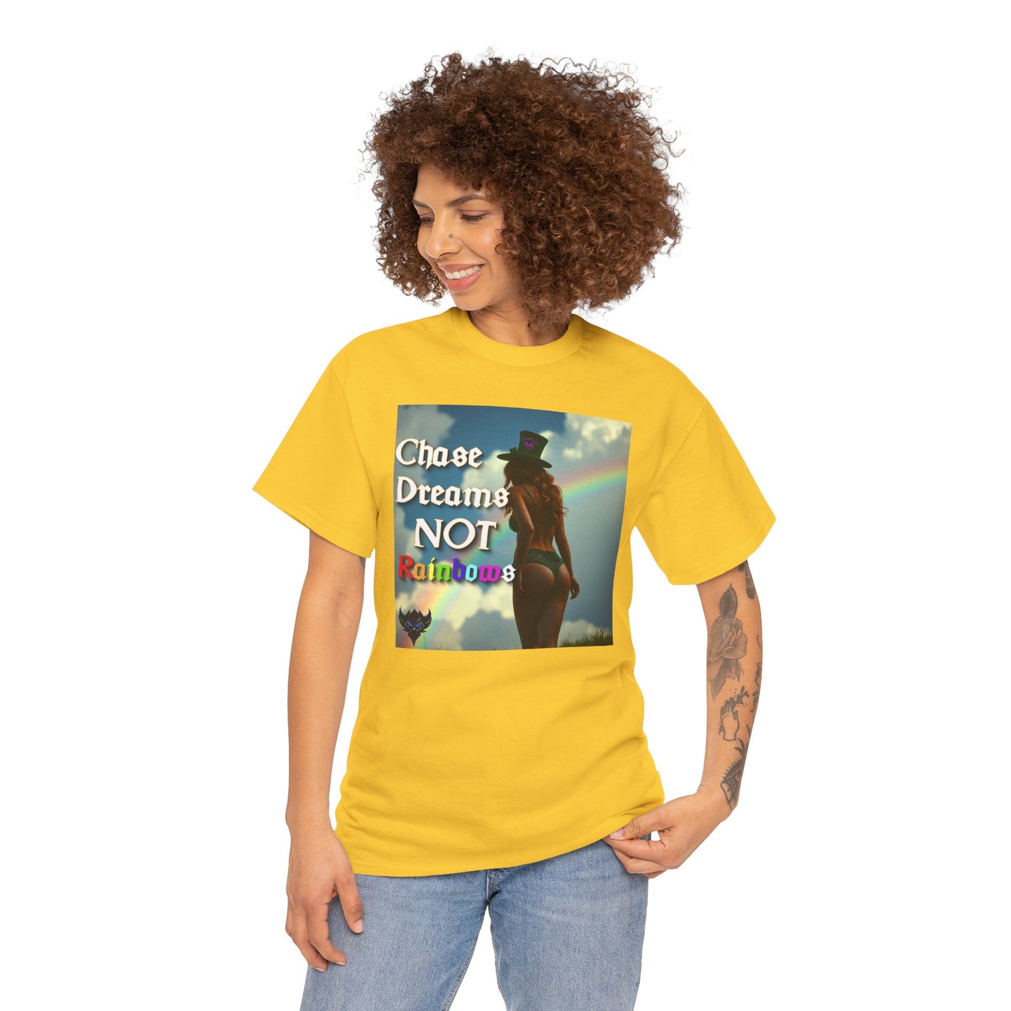 "Chase Dreams NOT Rainbows" Unisex Heavy Cotton Tee - Inspirational Graphic T-Shirt for Dreamers & Free Spirits