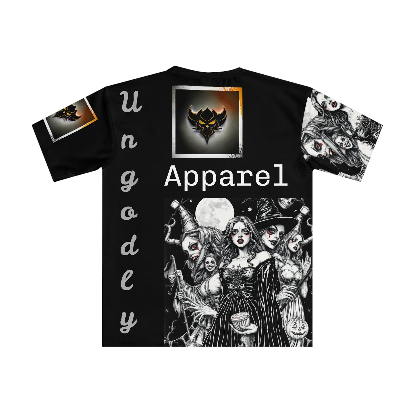 "Ungodly Apparel's: The Witching Hour" Men's Gothic Graphic T-Shirt, Casual Halloween Apparel, Unisex Loose Fit Shirt, Streetwear Gift for Horror Lovers, Spooky Season Clothing