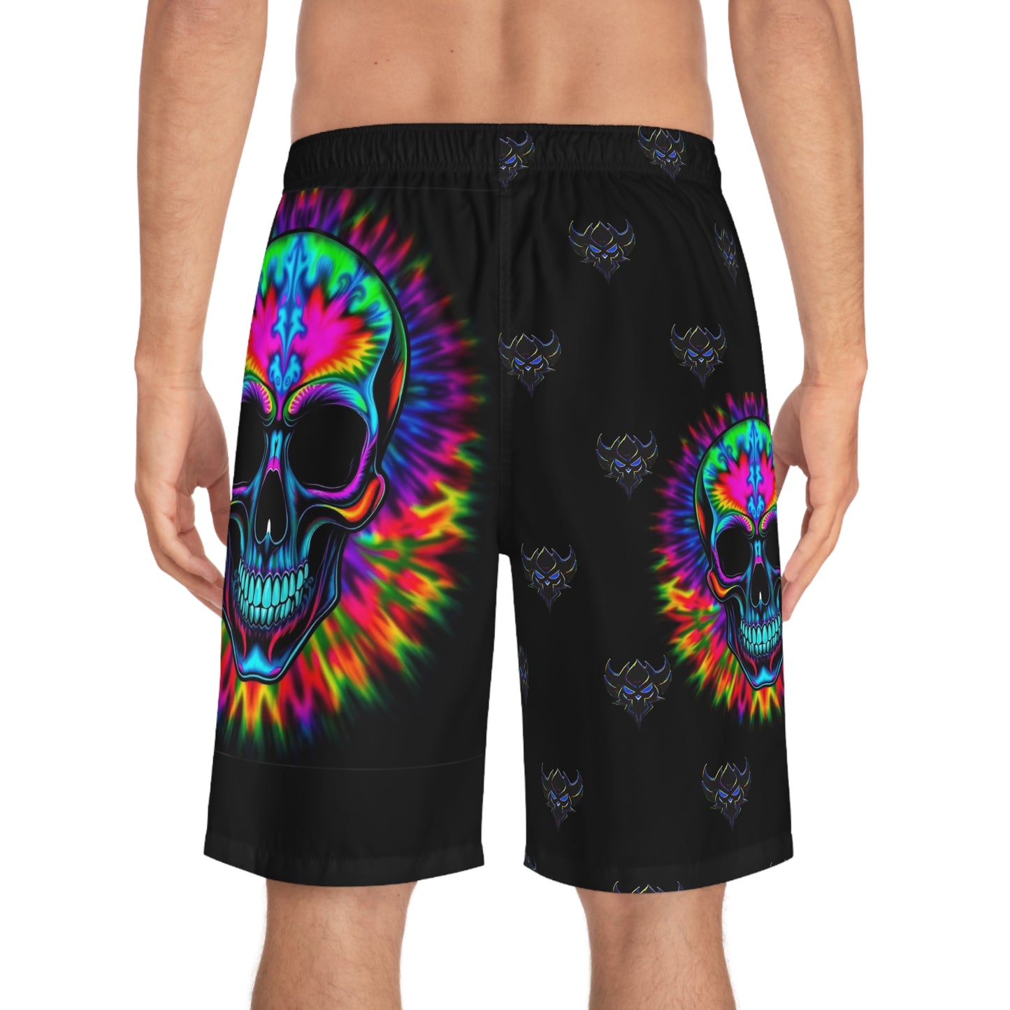 "Ungodly Skull" Vibrant Skull Men's Board Shorts, Summer Swimwear, Beachwear, Festival Gear, Casual Shorts, Unique Pool Attire