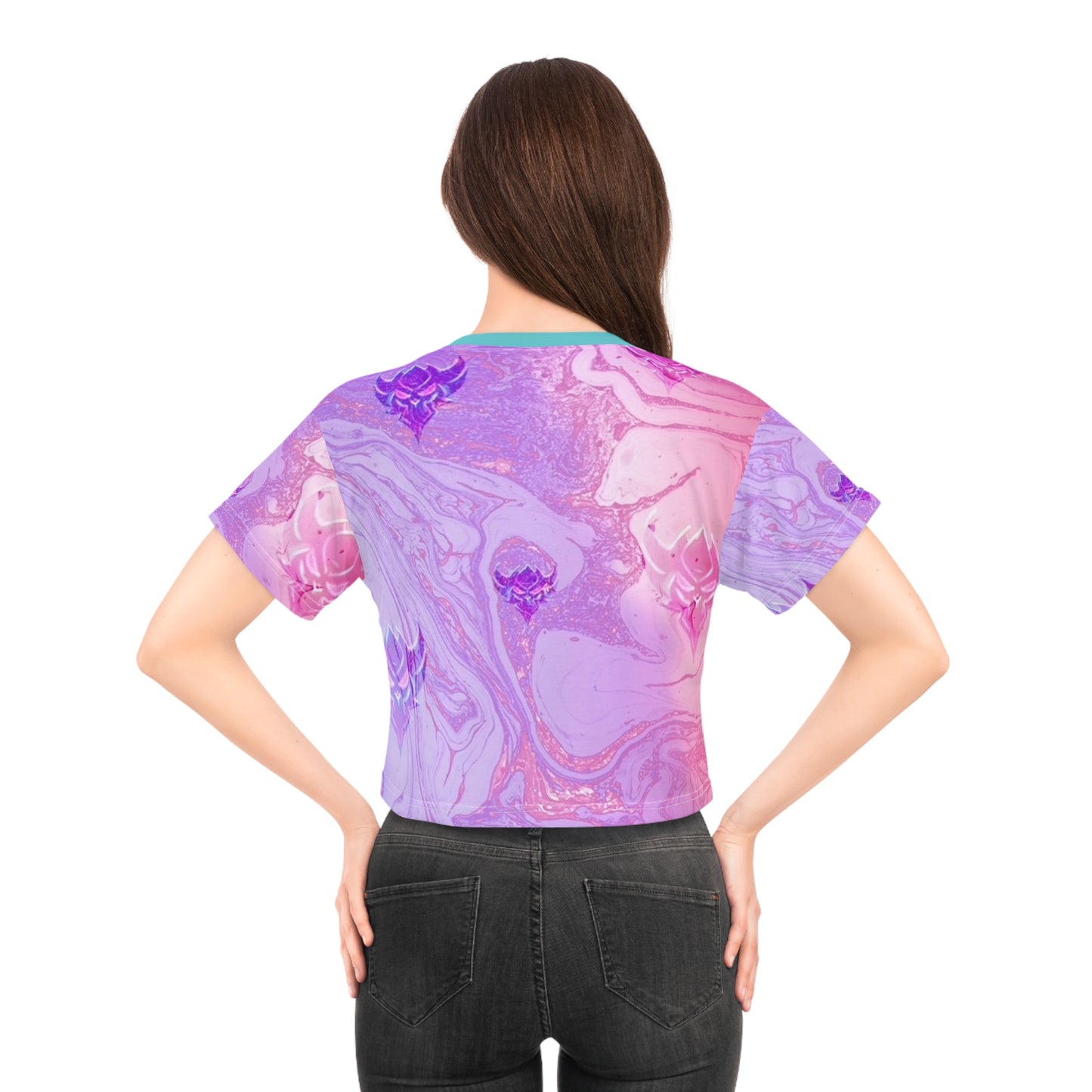 Yummy Yum Pizza Marble Crop Tee — Pastel Pink & Purple
