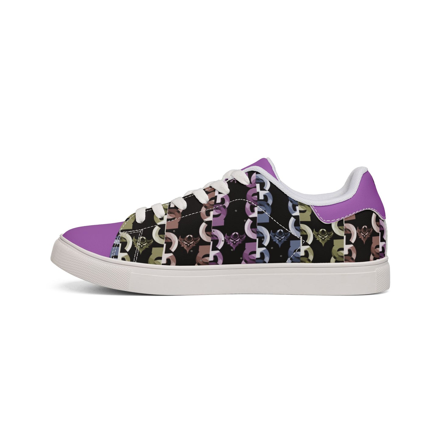Men's Low-Top Sneakers — Purple Chain Pattern Leather Casual Shoes