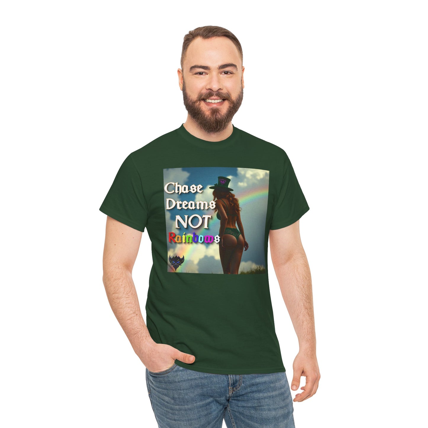 "Chase Dreams NOT Rainbows" Unisex Heavy Cotton Tee - Inspirational Graphic T-Shirt for Dreamers & Free Spirits