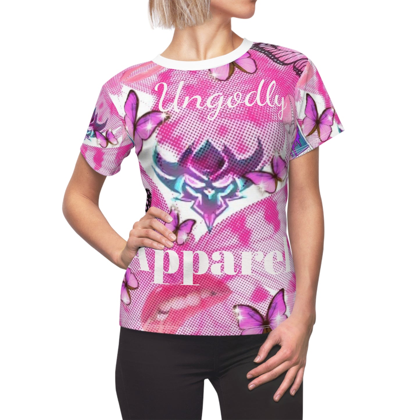 Ungodly Apparel Pink Butterfly Allover Women's Tee