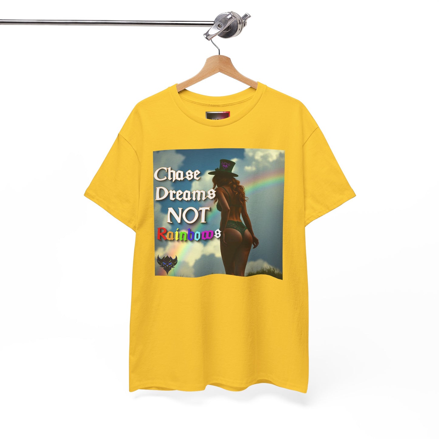 "Chase Dreams NOT Rainbows" Unisex Heavy Cotton Tee - Inspirational Graphic T-Shirt for Dreamers & Free Spirits