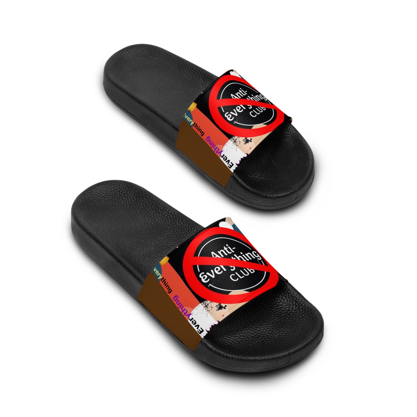 Men's Slide Sandals - Bold Statement Slippers with "Anti-Everything Club" Design