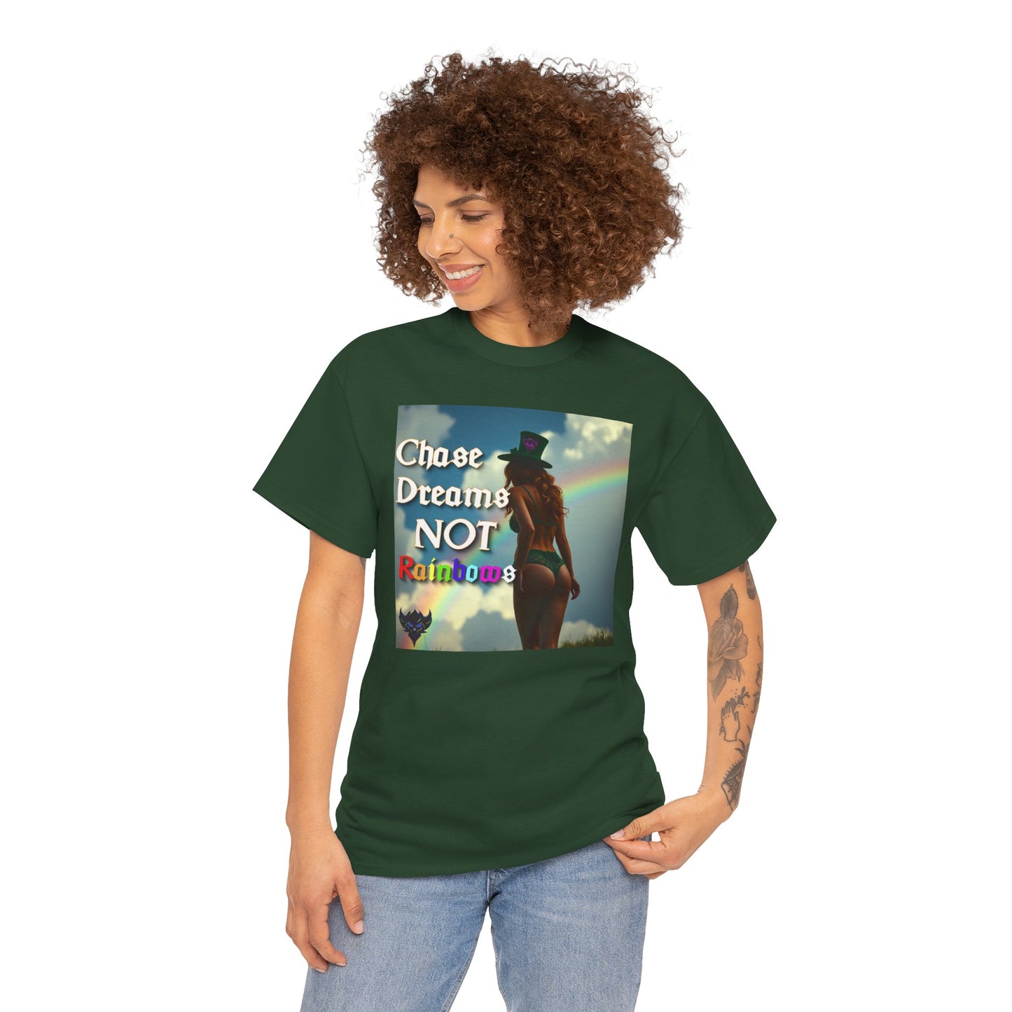 "Chase Dreams NOT Rainbows" Unisex Heavy Cotton Tee - Inspirational Graphic T-Shirt for Dreamers & Free Spirits