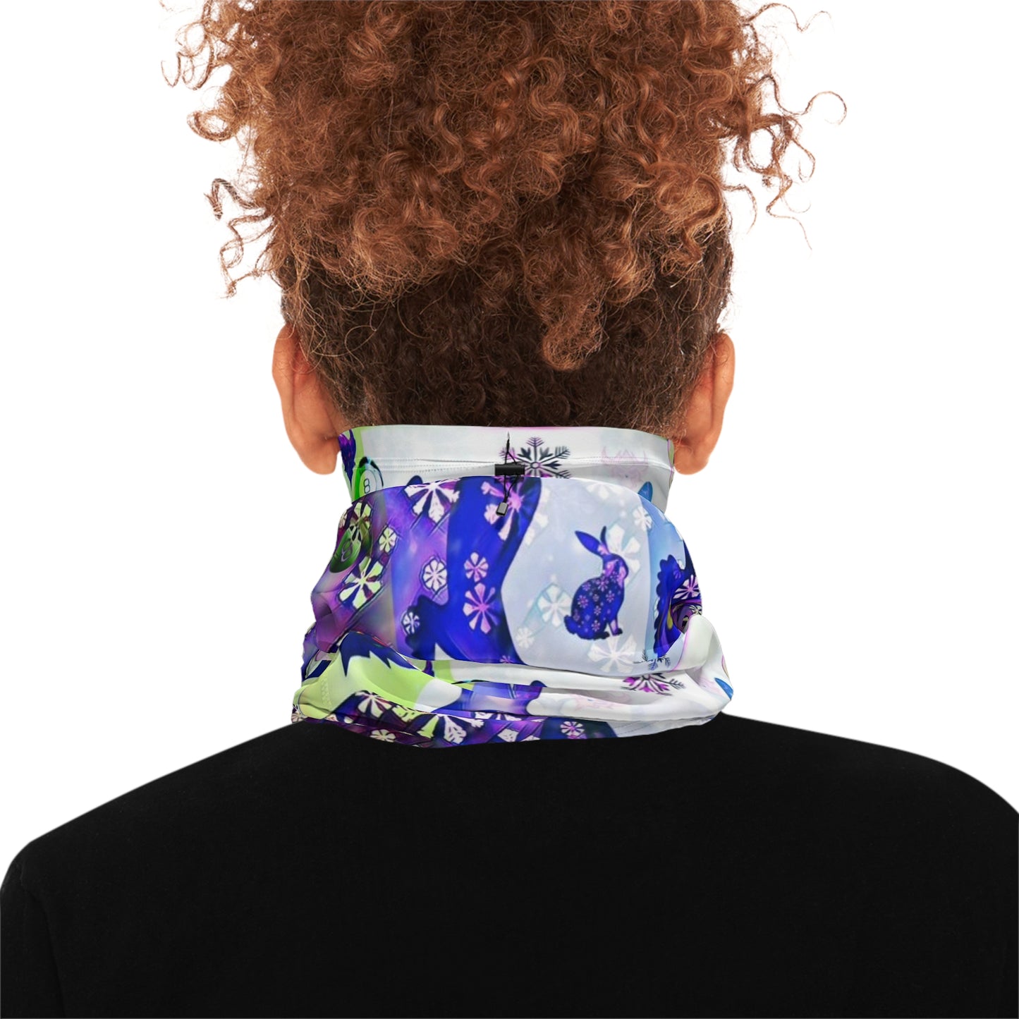 Winter Snow Bunny Neck Gaiter — Floral Snowflake Drawstring Scarf