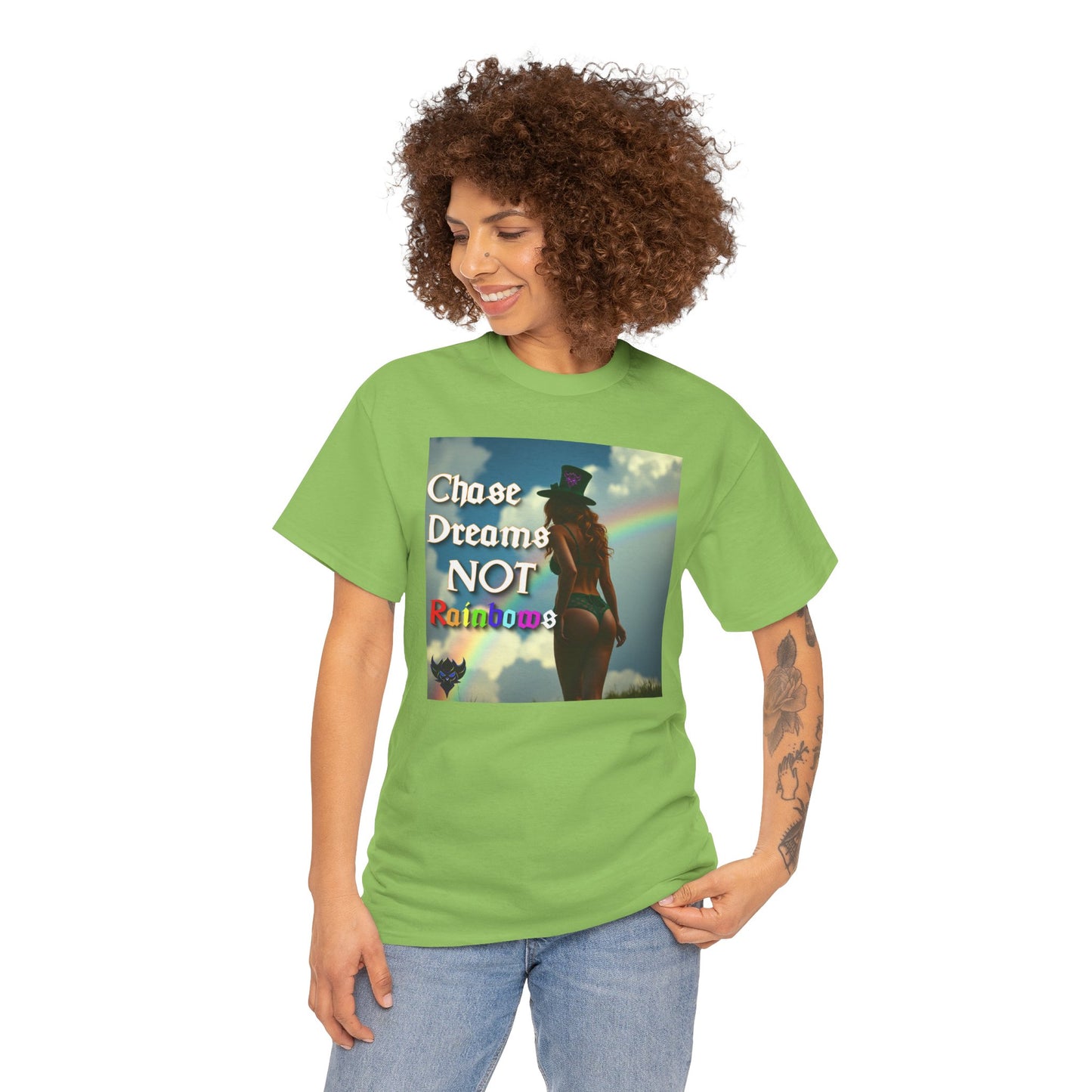 "Chase Dreams NOT Rainbows" Unisex Heavy Cotton Tee - Inspirational Graphic T-Shirt for Dreamers & Free Spirits