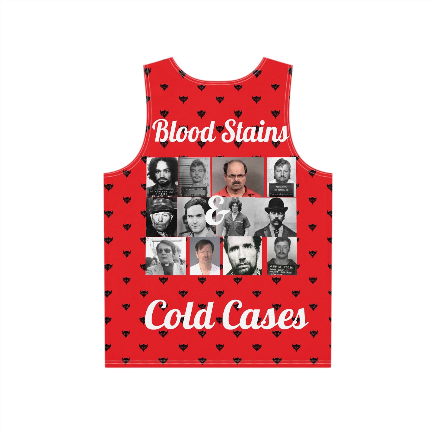 Men's True Crime-Inspired Tank Top - 'Blood Stains & Cold Cases" Design