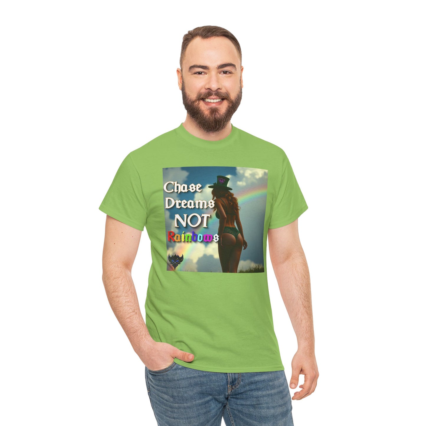 "Chase Dreams NOT Rainbows" Unisex Heavy Cotton Tee - Inspirational Graphic T-Shirt for Dreamers & Free Spirits