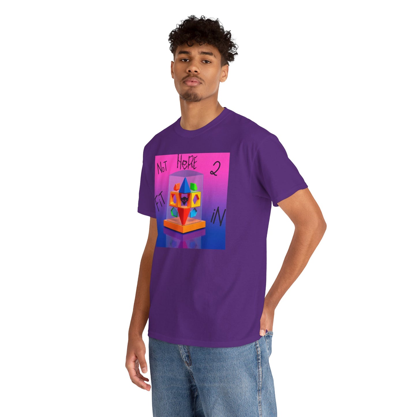 Unisex Heavy Cotton Tee - "Not Here 2 Fit In" Colorful Graphic Tee for Creative Souls