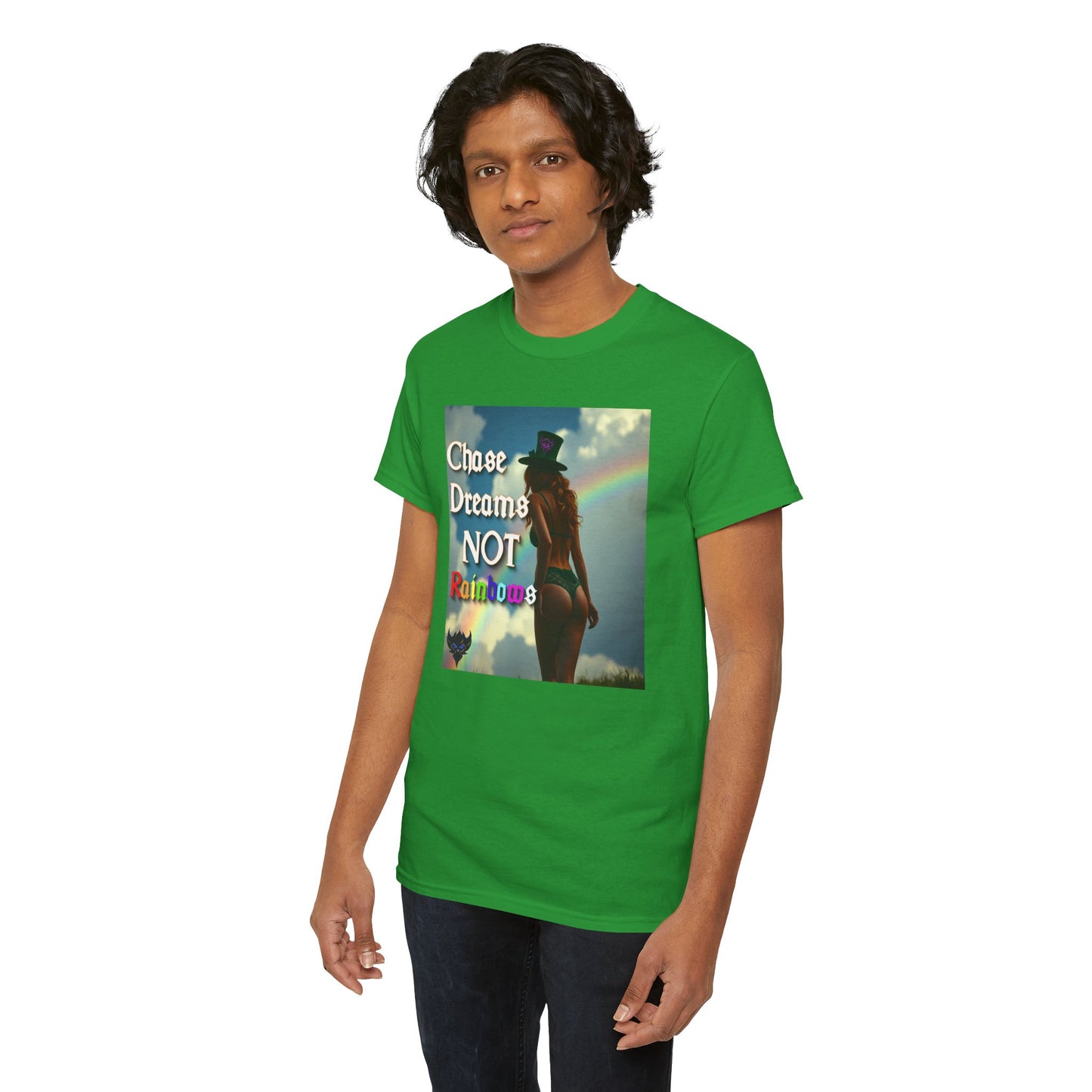 "Chase Dreams NOT Rainbows" Unisex Heavy Cotton Tee - Inspirational Graphic T-Shirt for Dreamers & Free Spirits