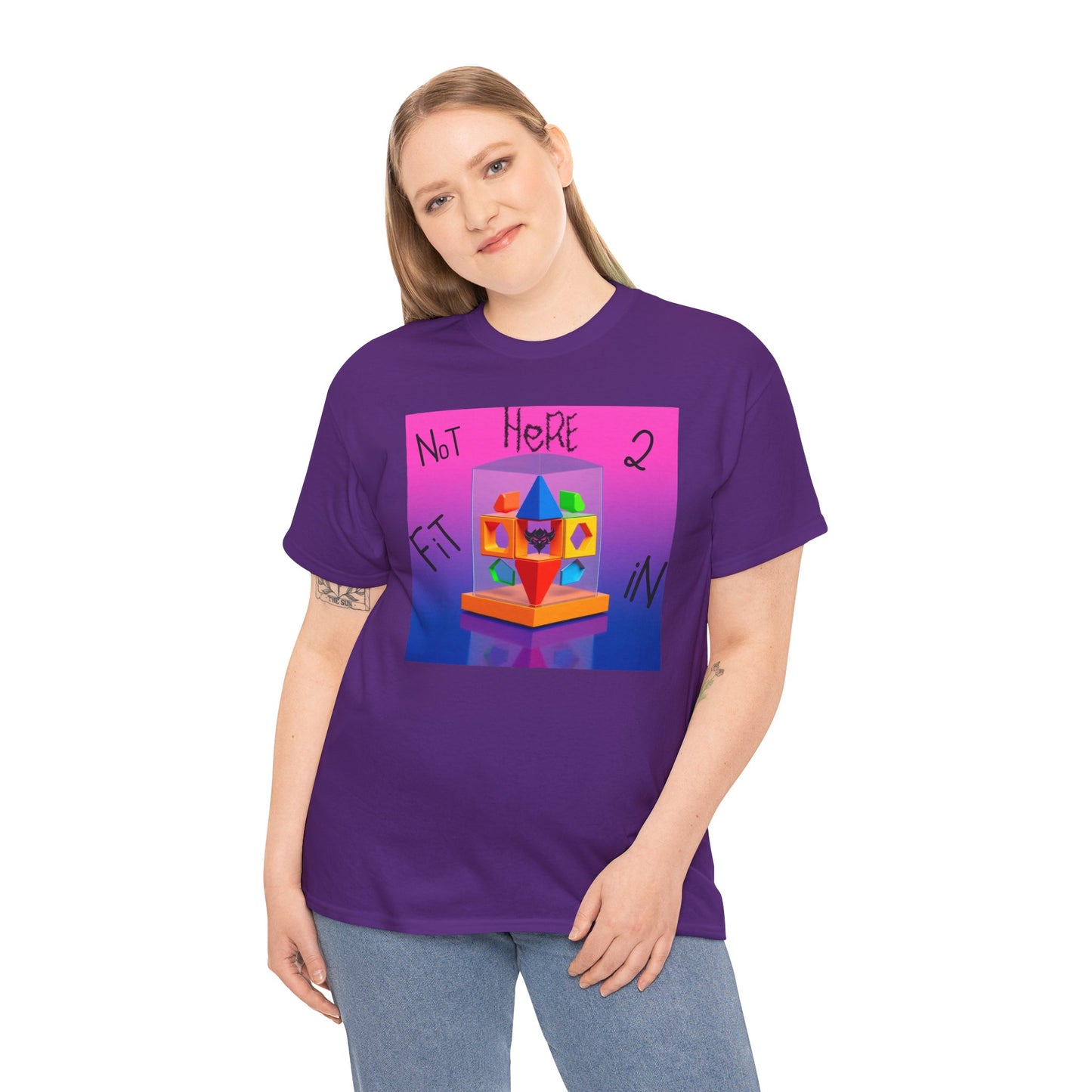 Unisex Heavy Cotton Tee - "Not Here 2 Fit In" Colorful Graphic Tee for Creative Souls