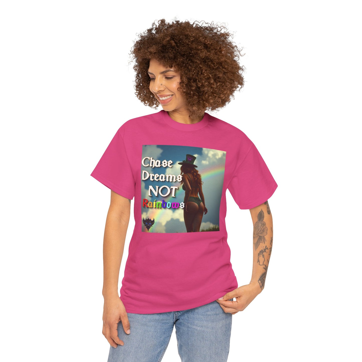 "Chase Dreams NOT Rainbows" Unisex Heavy Cotton Tee - Inspirational Graphic T-Shirt for Dreamers & Free Spirits