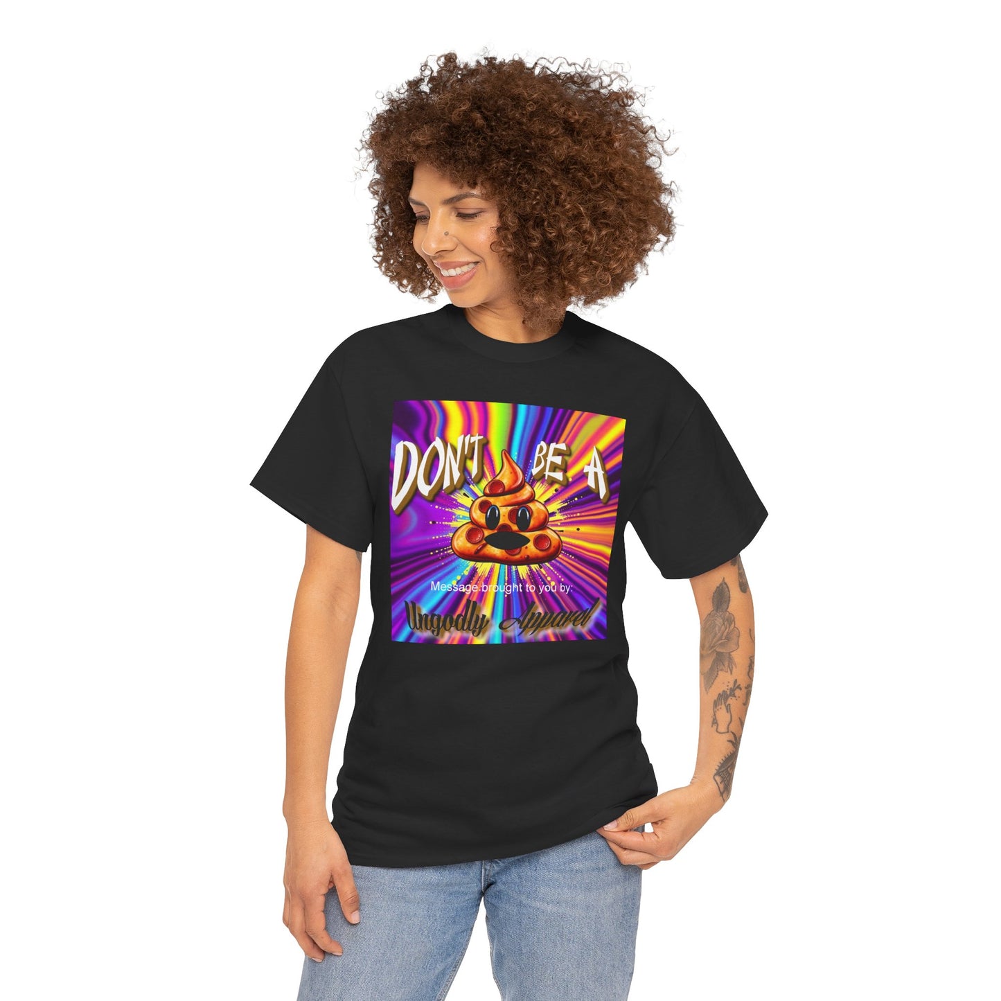 "Don't Be a Pizza Shit" Colorful Graphic Tee with Motivational Quote, Unisex Cotton Shirt for Casual Wear, Gift for Friends, Streetwear, Unique T-shirt