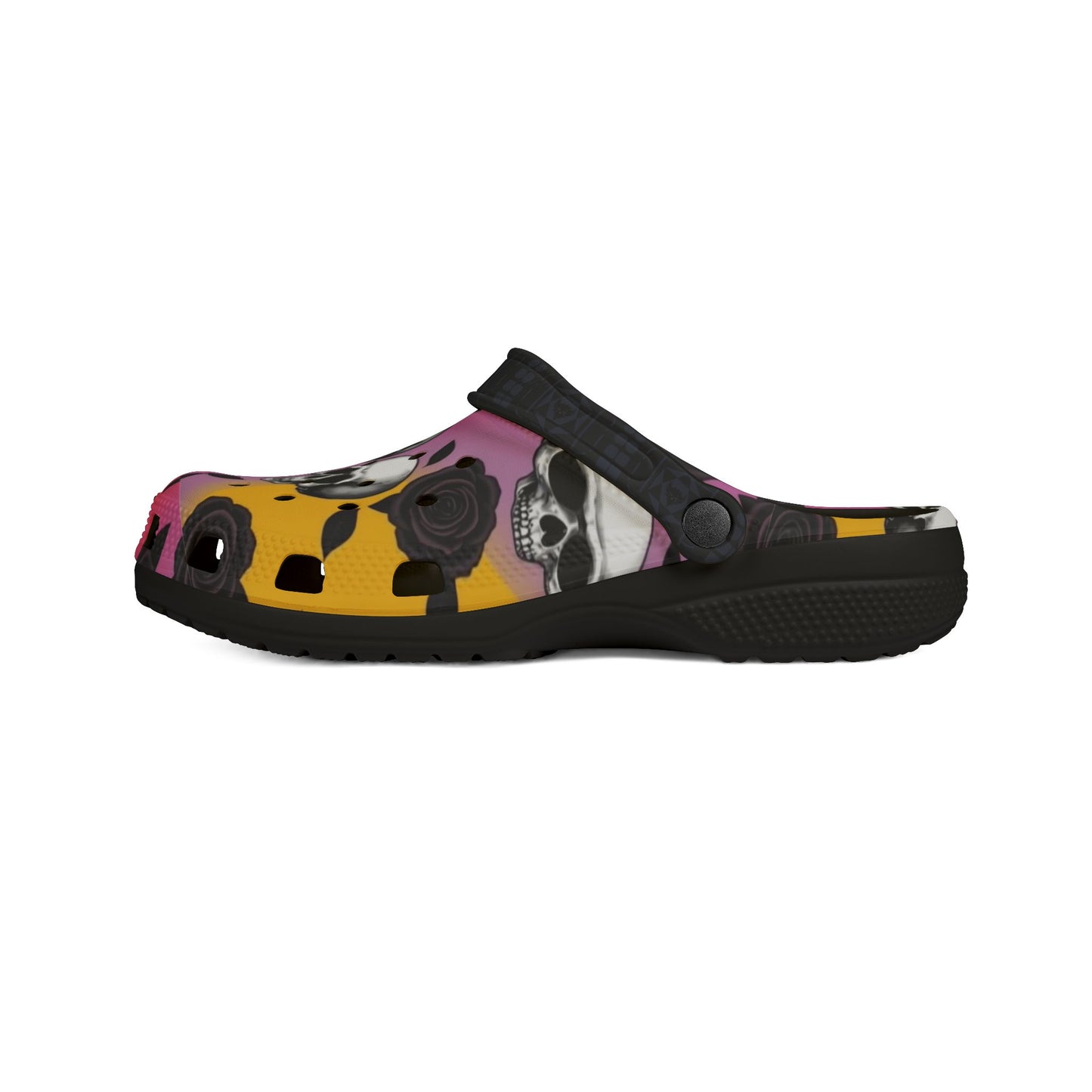 Skull & Roses Clogs — Colorful Floral Slip-On Shoes
