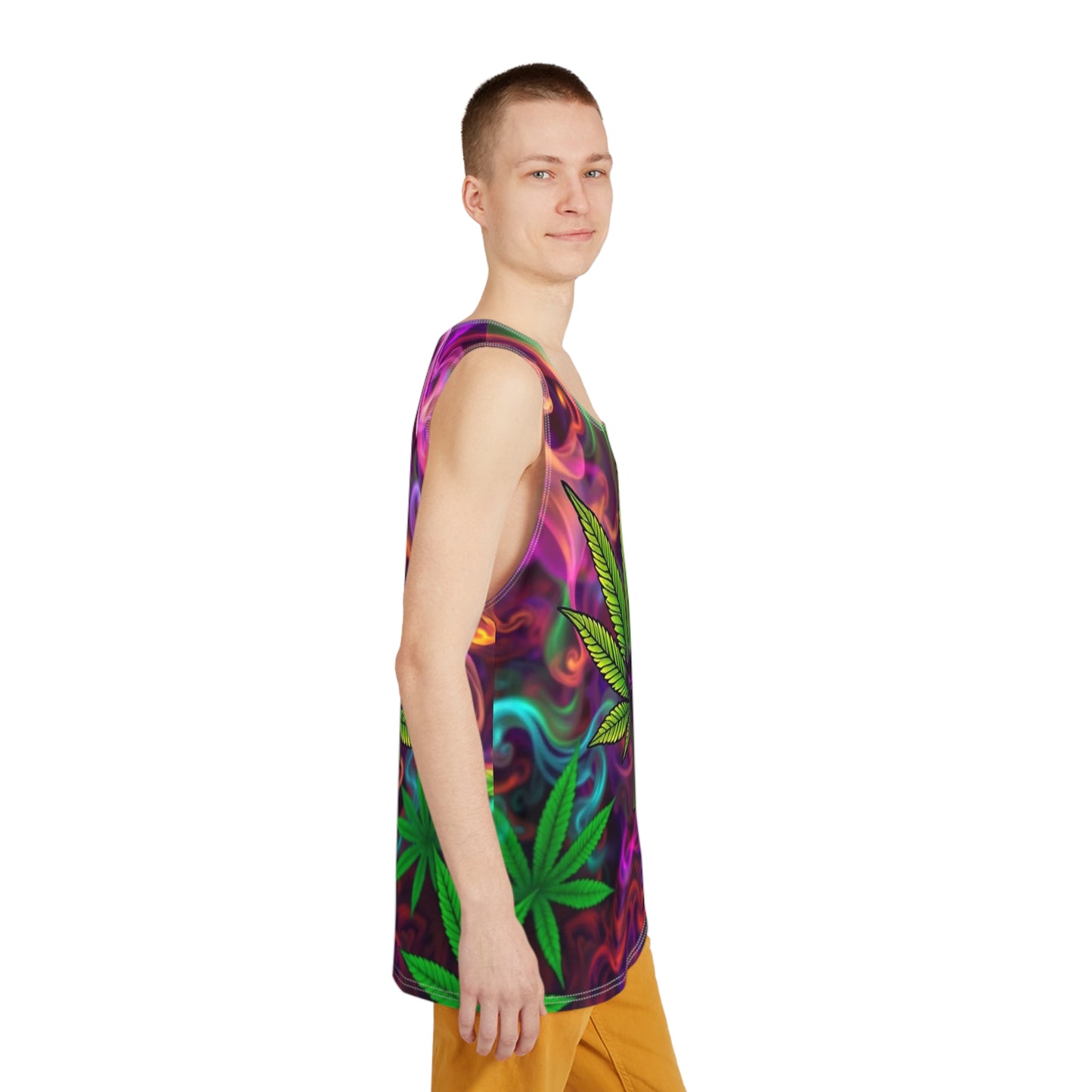 Psychedelic Cannabis Men's Tank Top - Bold Colors & Leaf Design