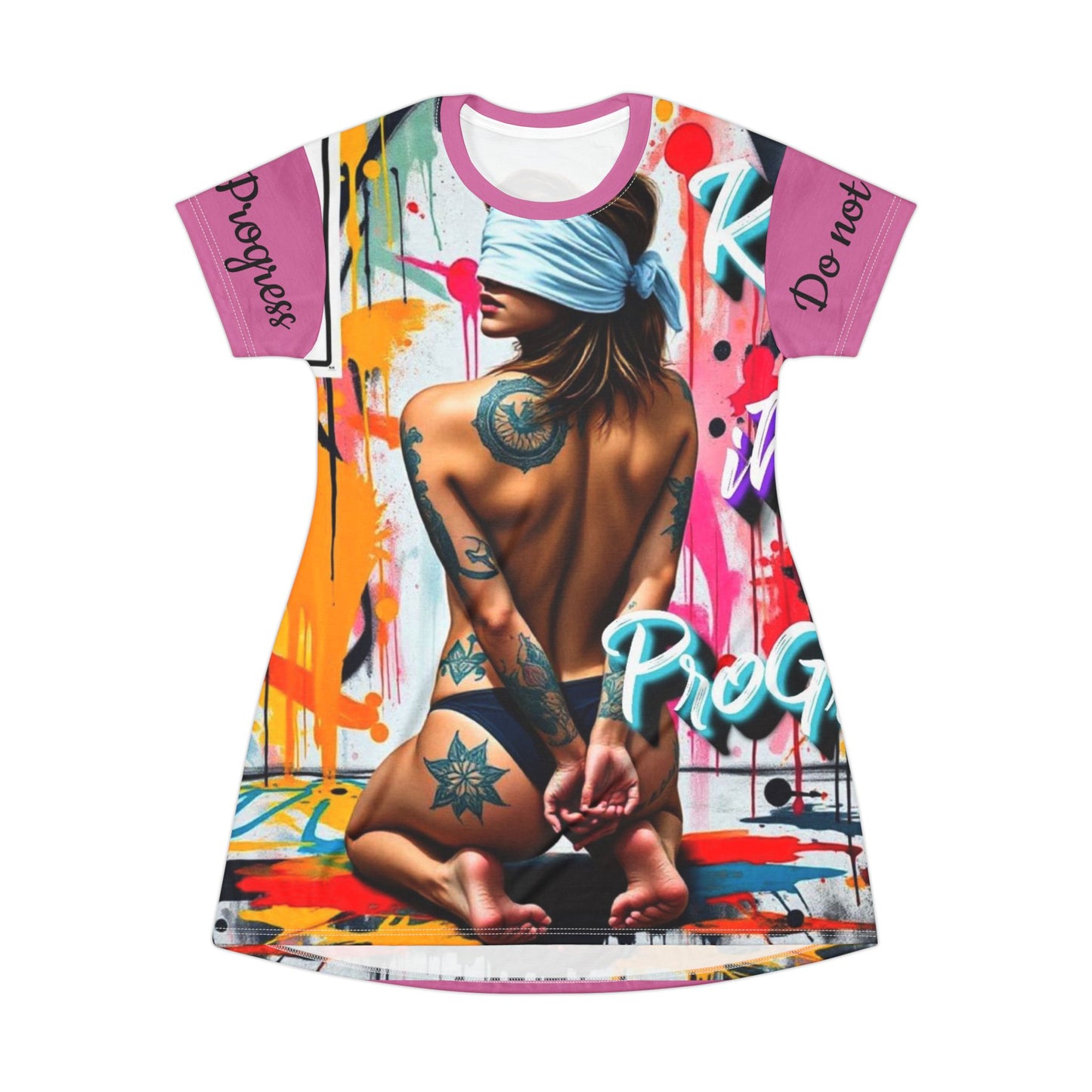 "Kink in Progress" Inspirational Graphic T-Shirt Dress - Kick in Progress
