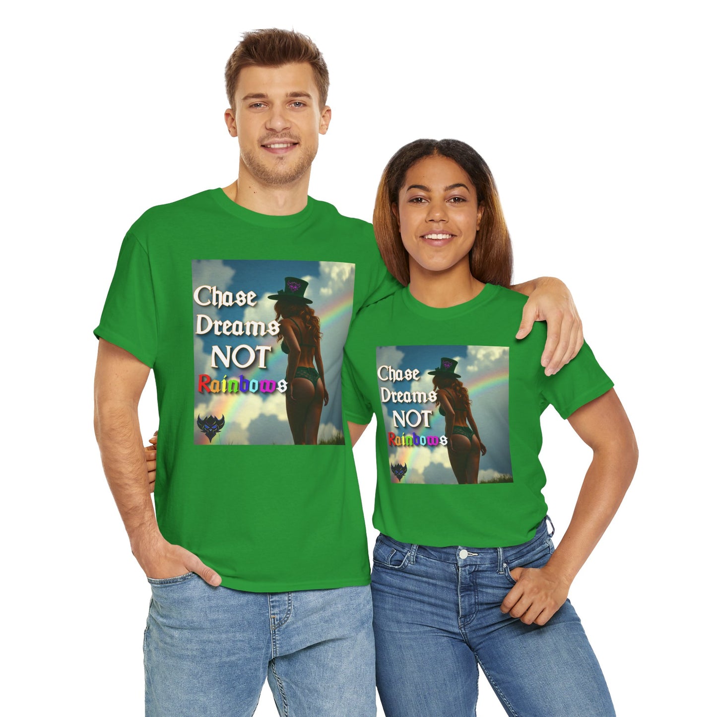 "Chase Dreams NOT Rainbows" Unisex Heavy Cotton Tee - Inspirational Graphic T-Shirt for Dreamers & Free Spirits