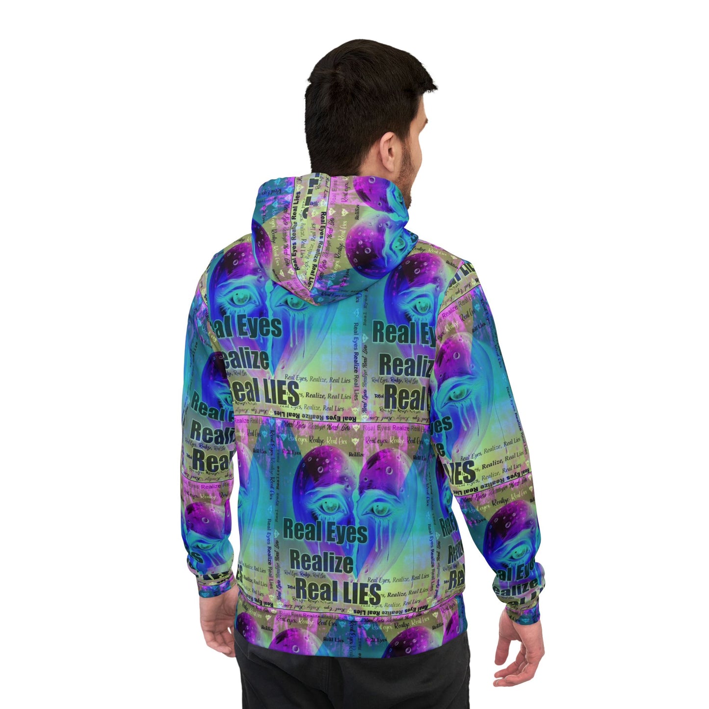 Vibrant Graphic Athletic Hoodie - "Real Eyes Realize Real Lies"
