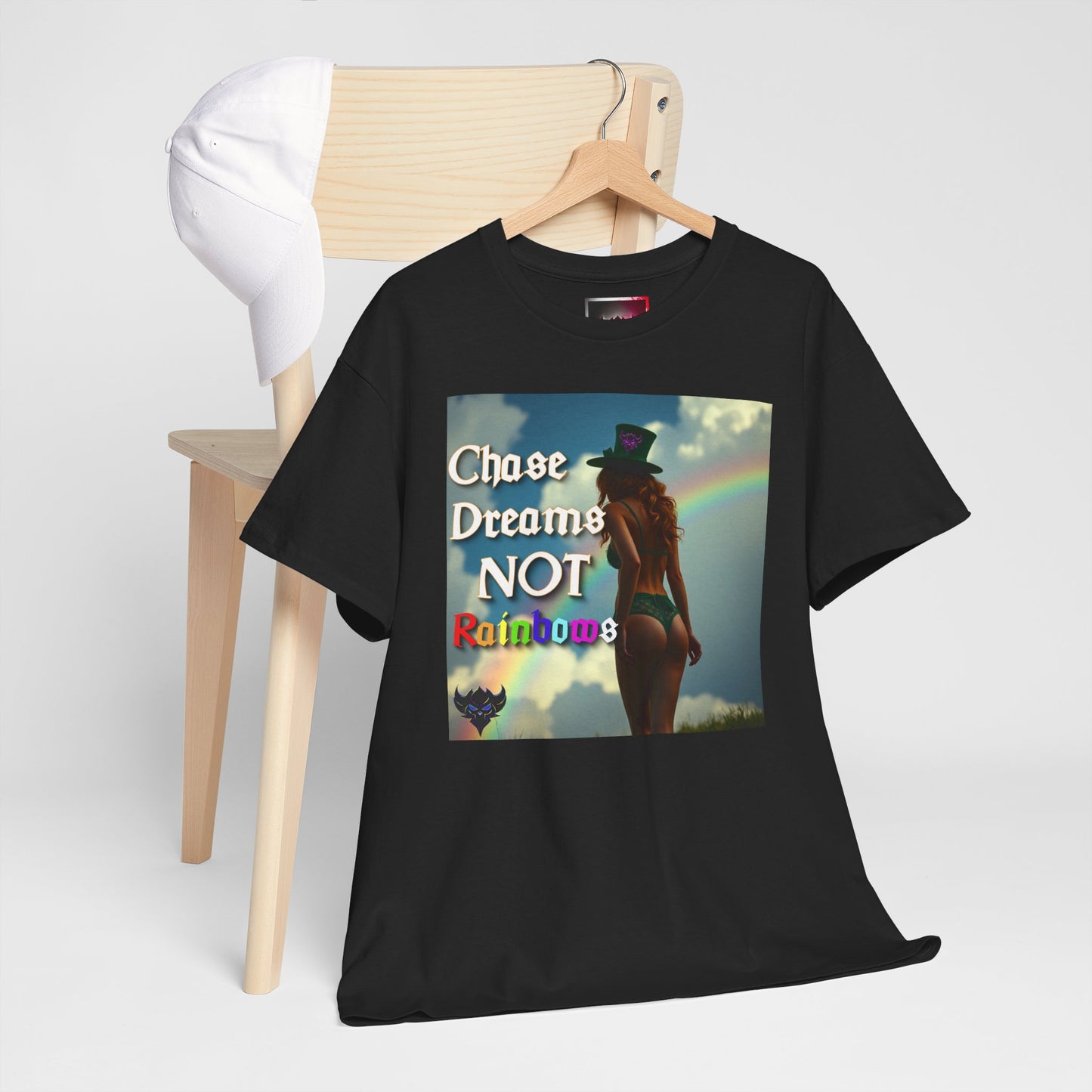 "Chase Dreams NOT Rainbows" Unisex Heavy Cotton Tee - Inspirational Graphic T-Shirt for Dreamers & Free Spirits