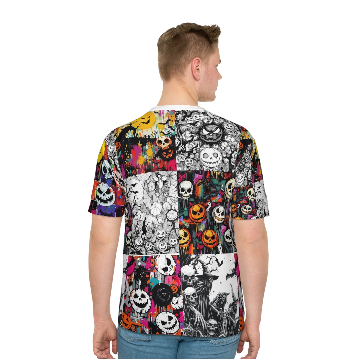 Halloween Skull Pattern T-Shirt, Spooky Graphic Tee, Men's Halloween Apparel, Unique Halloween Gift, Casual Wear
