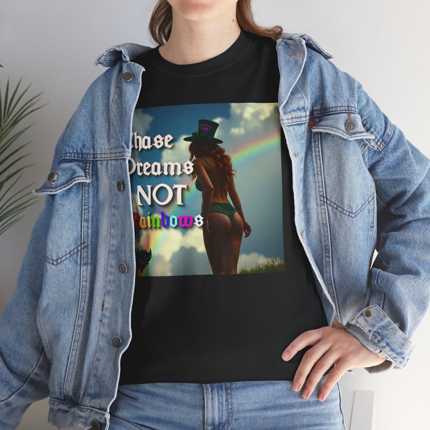 "Chase Dreams NOT Rainbows" Unisex Heavy Cotton Tee - Inspirational Graphic T-Shirt for Dreamers & Free Spirits