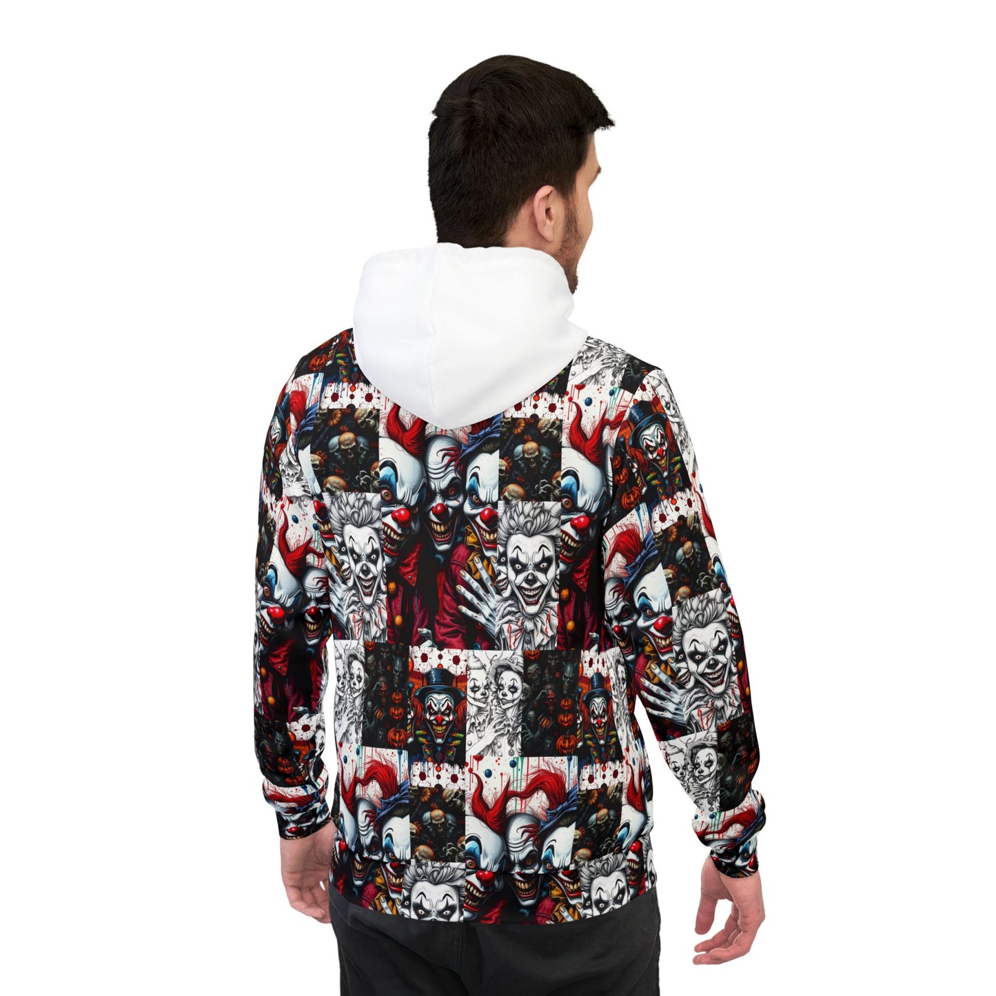 "Ungodly Wicked Clowns" Bold Artistic Athletic Hoodie, Unisex Streetwear, Unique Art Hoodie, Sporty Layering Piece, Festival & Casual Wear