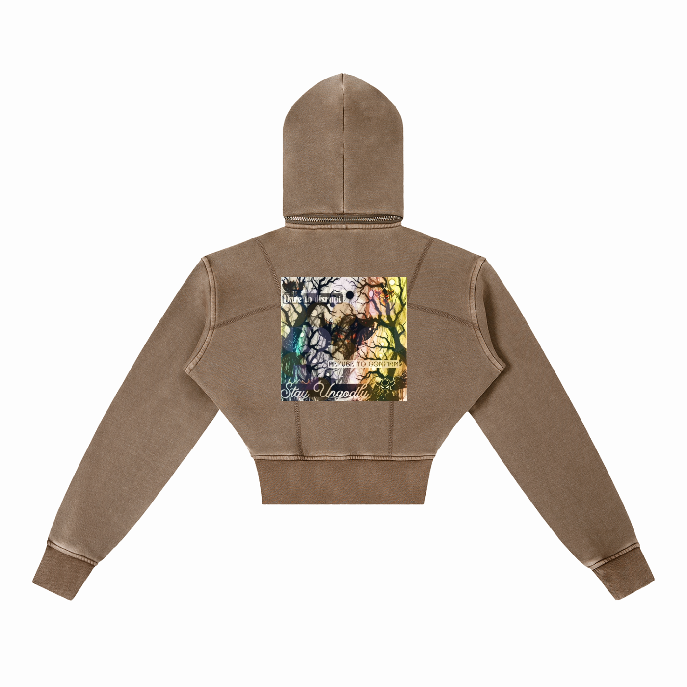 "Ungodly Apparel Slogan" Vintage Washed Cropped Fleece Hoodie