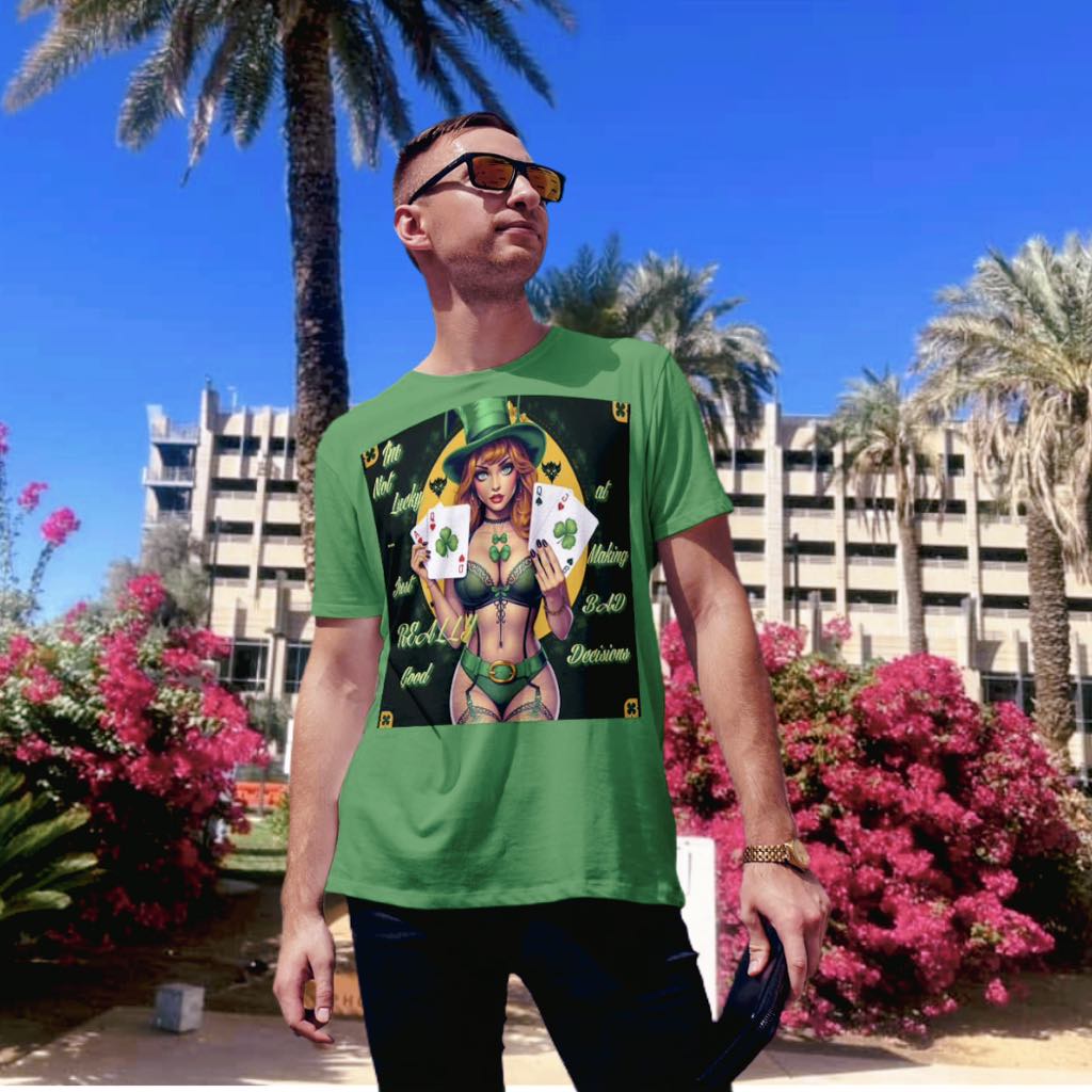"I'm Not Lucky, I'm just really good at making Bad Decisions" St. Patrick's Day Unisex Heavy Cotton Tee - Playful Design with Lucky Charm Theme