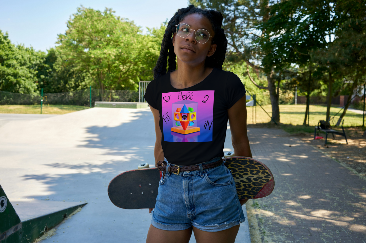 "Not Here 2 Fit In" Women's Softstyle Tee - Colorful Graphic Tee for Creative Souls