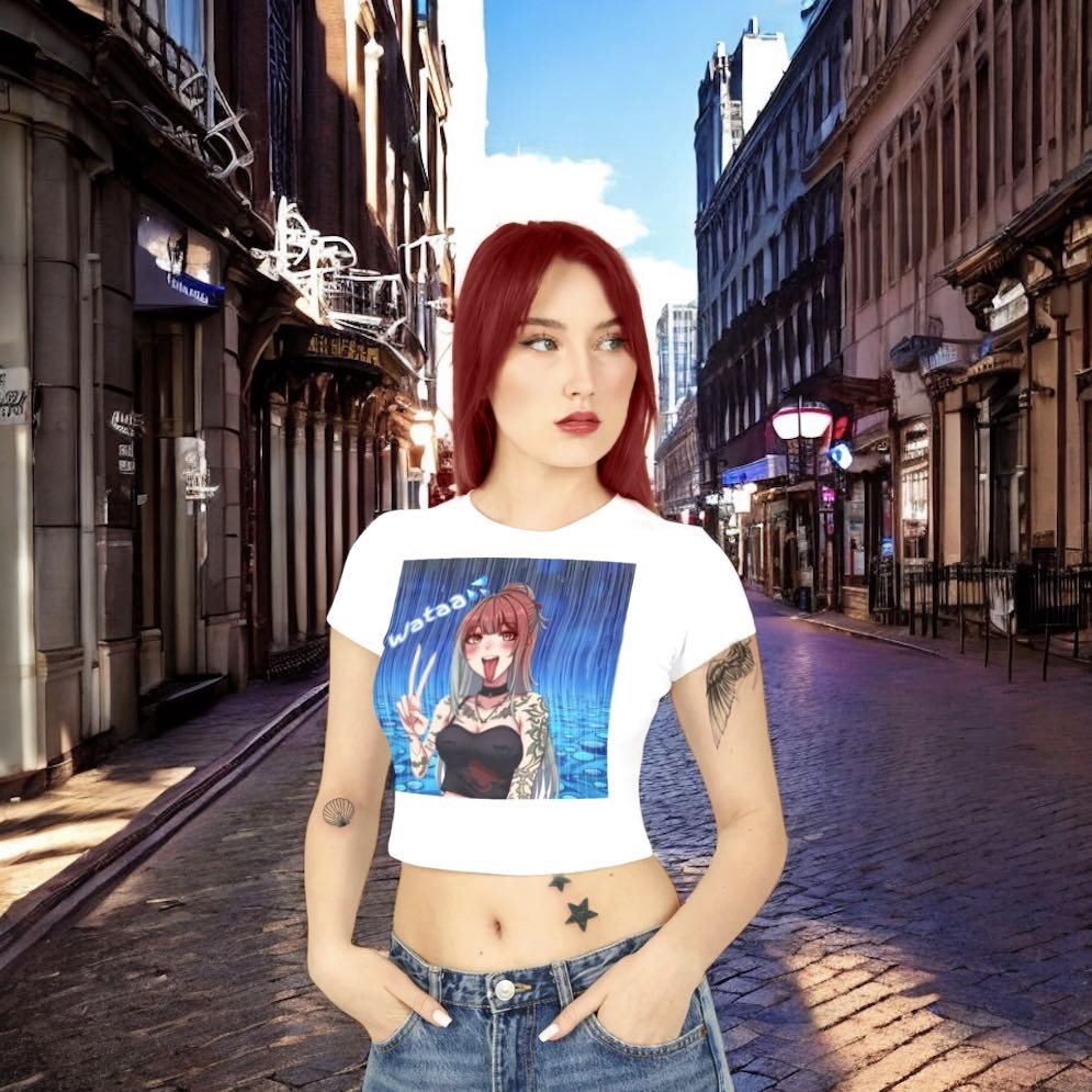 "Wataa" Women’s Graphic Baby Tee with Fun Anime Design, Perfect for Casual Outings, Gifts, Birthdays, or Anime Conventions