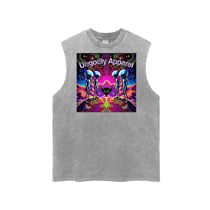 Alien Snow Washed Frayed Hem Tank Top