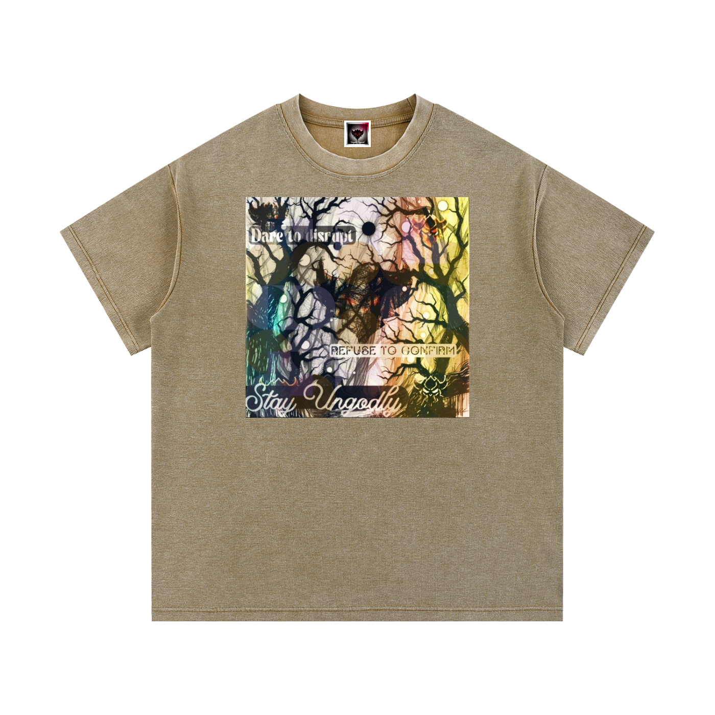 Ungodly Slogan Mineral Wash Waffle Knit T-Shirt