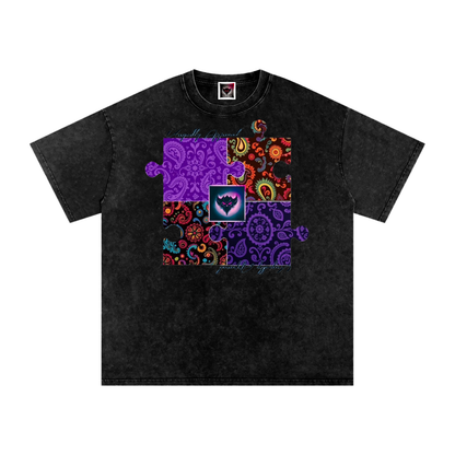 Snow Washed "Ungodly Puzzle" Oversized Cotton T-Shirt