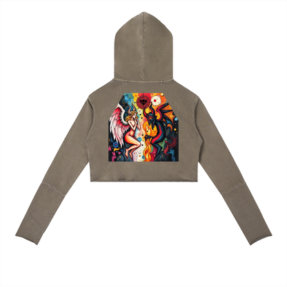 "Angels vs Demons" Vintage Washed Raw Edge Hoodie