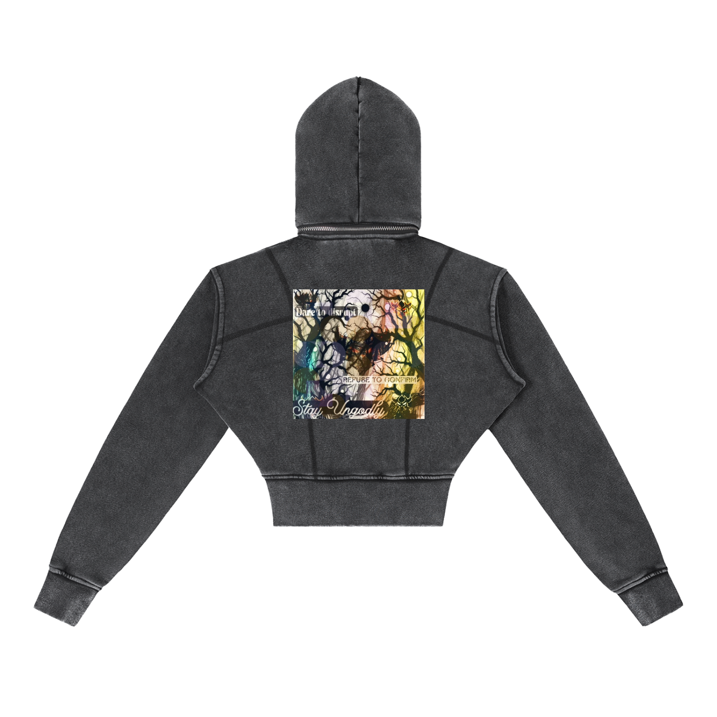 "Ungodly Apparel Slogan" Vintage Washed Cropped Fleece Hoodie