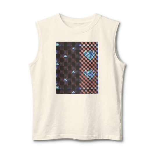 UG Checkerboard Pattern Muscle Tank — Retro Blue Holographic Logo
