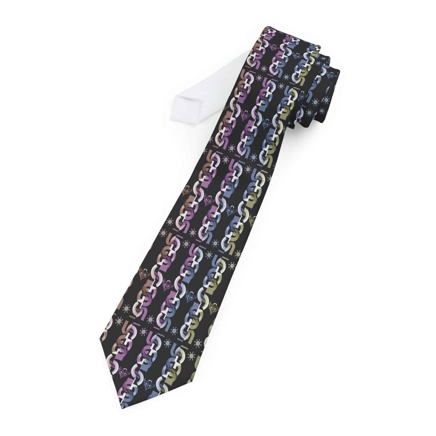 Rainbow "Ungodly" Chain Pattern Necktie – Colorful Linked Design for Formal & Casual Wear