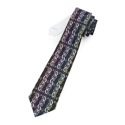 Rainbow "Ungodly" Chain Pattern Necktie – Colorful Linked Design for Formal & Casual Wear