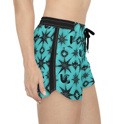 Turquoise Ungodly Apparel Logo Starburst Pattern Women's Casual Shorts — AOP Athletic Beachwear