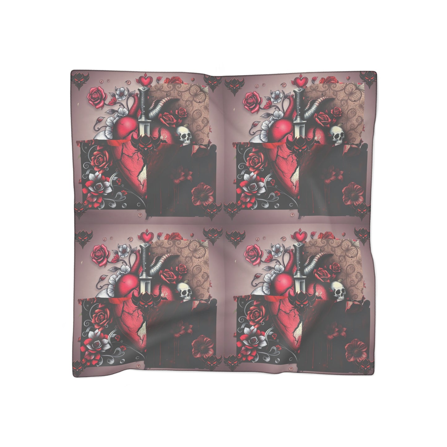 Anatomical Heart & Roses Scarf — Gothic Red Floral Silk-Feel Accessory