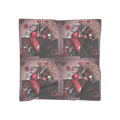 Anatomical Heart & Roses Scarf — Gothic Red Floral Silk-Feel Accessory