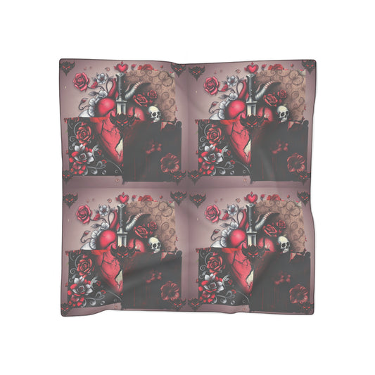 Anatomical Heart & Roses Scarf — Gothic Red Floral Silk-Feel Accessory