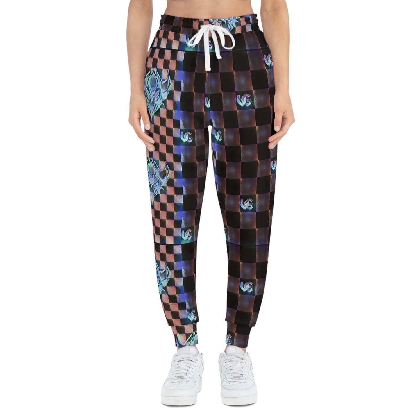 UG Checkered Pattern Rose Athletic Joggers — Floral Geometric AOP Sweatpants
