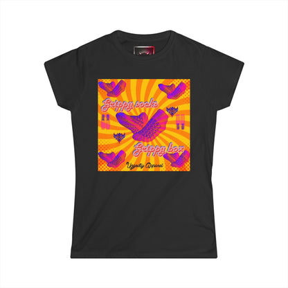 Retro Butterfly Graphic Tee — "Grippy Socks Grippy Box" Vibrant 70s-Inspired Women's Shirt