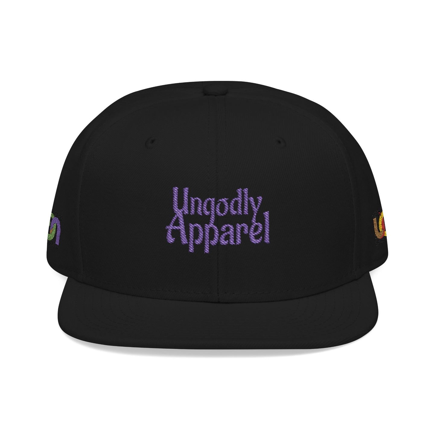 Embroidered Snapback Hat — 'Ungodly Apparel' Purple Script