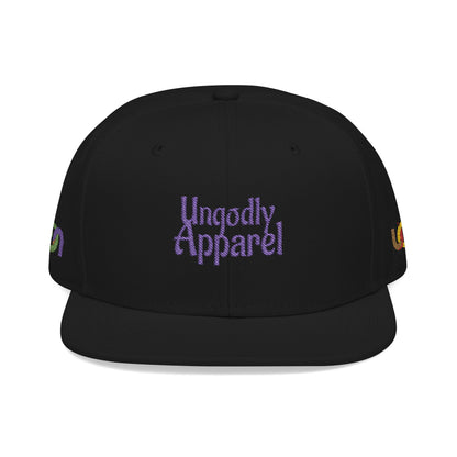 Embroidered Snapback Hat — 'Ungodly Apparel' Purple Script