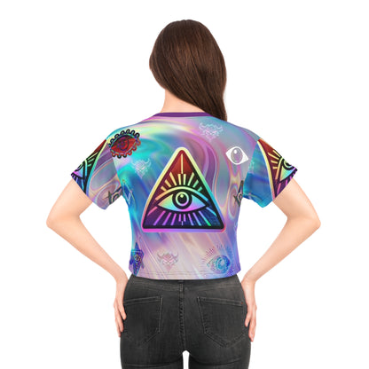 Illuminati Crop Tee — Mystical Holographic Graphic Top