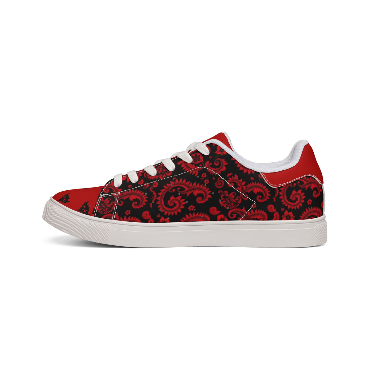 Red and Black "Ungodly Apparel Logo" Paisley Leather Sneakers